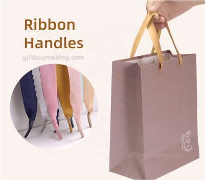 custom paper bag with satin or gross grain ribbon